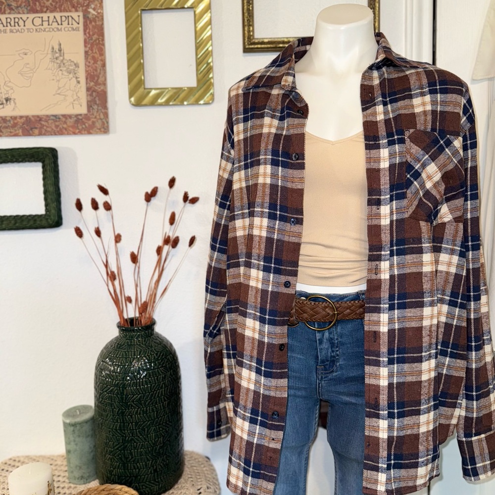 Tailor Vintage Brown and Blue Plaid Shirt